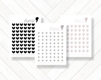 Neutral Minimal Black Pink Beige Dot Planner Stickers, Work and Business Planner Supplies, Heart Star Burst Location Functional Stickers