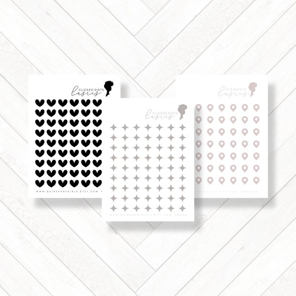 Neutral Minimal Black Pink Beige Dot Planner Stickers, Work and Business Planner Supplies, Heart Star Burst Location Functional Stickers