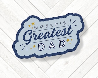 World's Greatest Best Dad Birthday Father's Day Retro Style Blue White Mustard Vinyl Sticker, Men's Water Bottle Canister Laptop Sticker