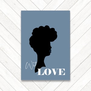 Carte de fête des mères afro-américaines afro-américaines, carte de voeux « With love » femme afro noire, carte de maman maman style rétro bleu noir blanc