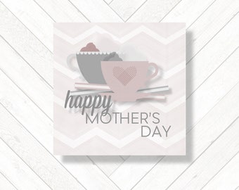 Tea Cup Coffee Cup 3D Happy Mother's Day Card, Pink Grey White Greeting Card for Mum, Tea Lover Coffee Lover Retro Style Handmade Card