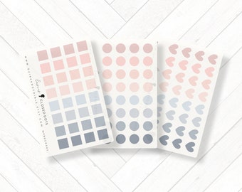 Mini Transparent Neutral Minimal Blue Grey Pink Dot Stickers, Check Box Meeting Appointment Functional Hombre, Planner Supplies Accessories