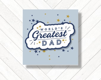 World's Greatest Best Dad Birthday Card, Father's Day Retro Style Blue White Greeting Card, Men's Mustard Traditional Masculine Dude Card