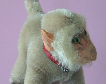 Vintage 1950's STEIFF Mohair COCO Pavian Baboon MONKEY w Red Leather Collar