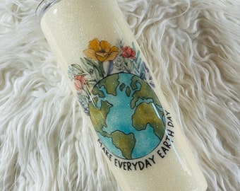 Make Everyday Earth Day, Mother Earth 20oz Skinny Custom Glitter Tumbler