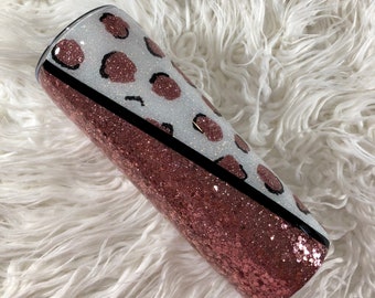 Rose Gold Leopard Glitter Stainless Steel 20oz Skinny Tumbler