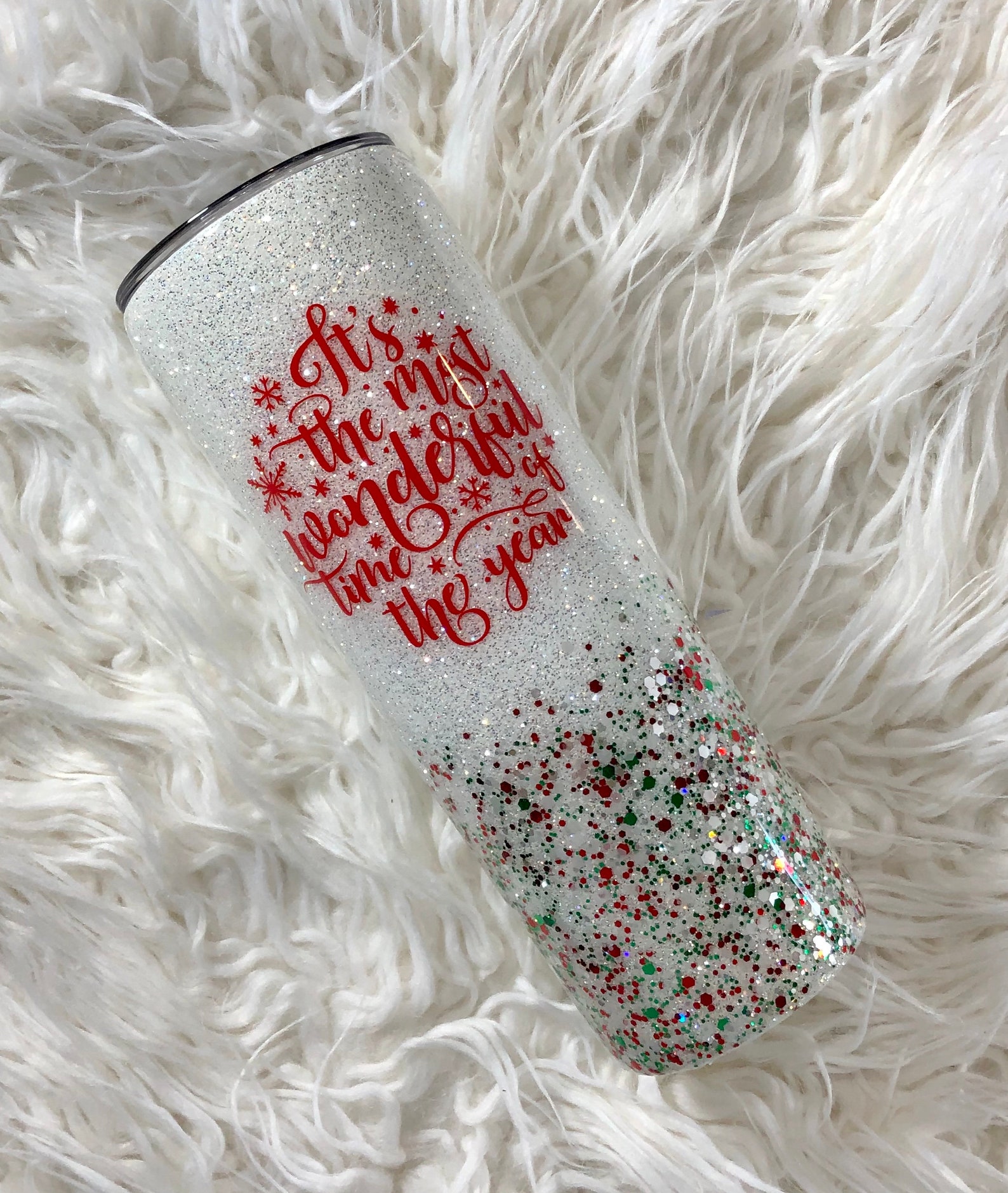 20oz Christmas Stainless Steel Glitter Tumbler It's the Etsy