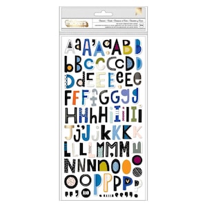 May include: A sheet of colorful alphabet stickers with a variety of patterns and designs. The letters are in a bold, playful font and are perfect for adding a touch of personality to any project.