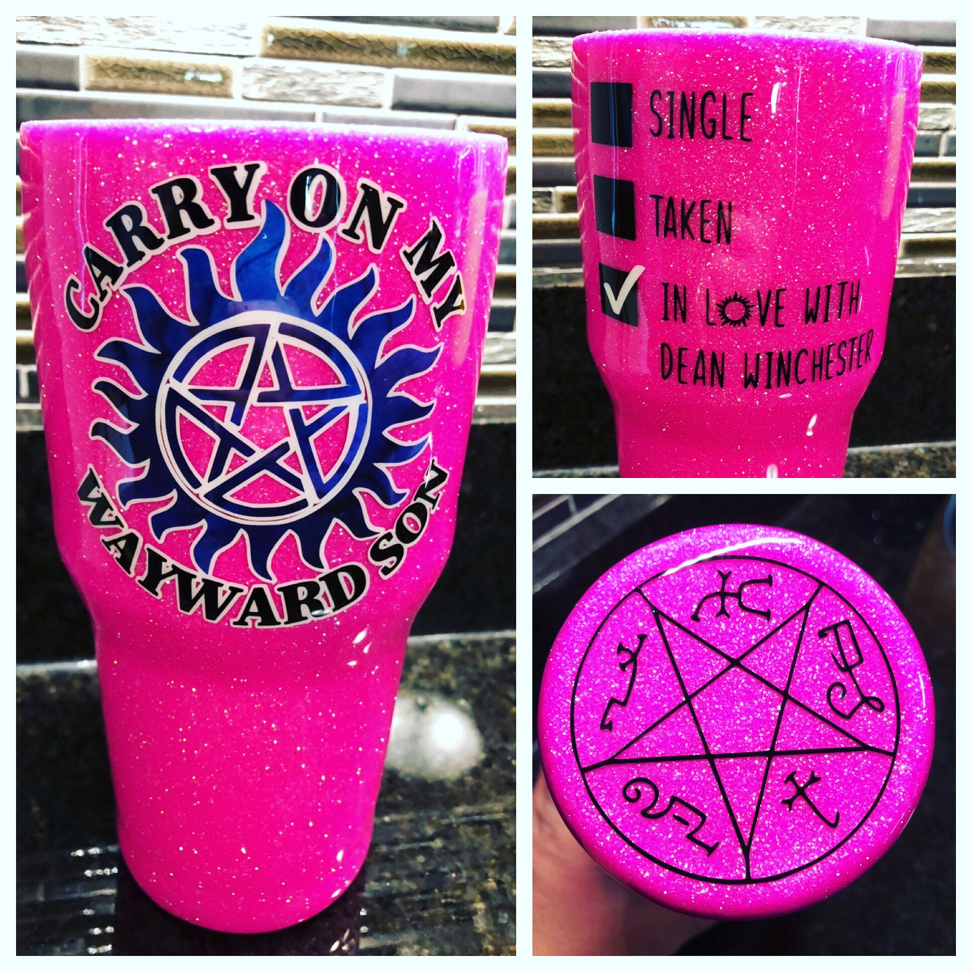 Carry on my Wayward Son Supernatural Ombre Glitter Tumbler 