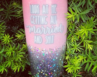 Pink Marriage Bride Custom Glitter Stainless Tumbler