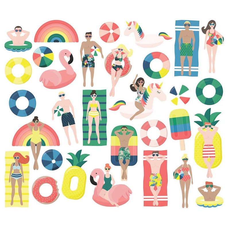Simple Stories Sunshines and Blue Skies Pool People Die Cut Bits /& Pieces