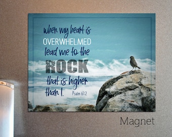 Scripture Art Gift - Lead me to the Rock - Bible verse magnet of hope and encouragement for fridge or gift