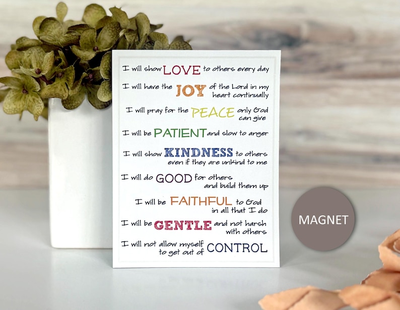 Bible Verse Magnet The Fruit of the Spirit / Religious Gifts for Mom / Scripture Wall Art image 1