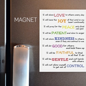 Bible Verse Magnet of The Fruit of the Spirit / Inspirational Fridge Magnet / Religious Gifts for Mom / Scripture Wall Art