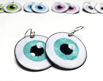 Fun and quirky enameled eyeball earrings | Unique earrings | Eye Art | Enameled Earrings | Optometrist Gift Idea