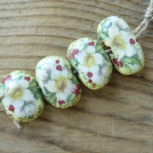 Floral Ceramic beads set handmade. Ceramic charms for earrings