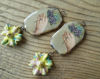 Dijes de cerámica para joyería hechos a mano. Colgantes para hacer aretes. Cuentas artísticas.