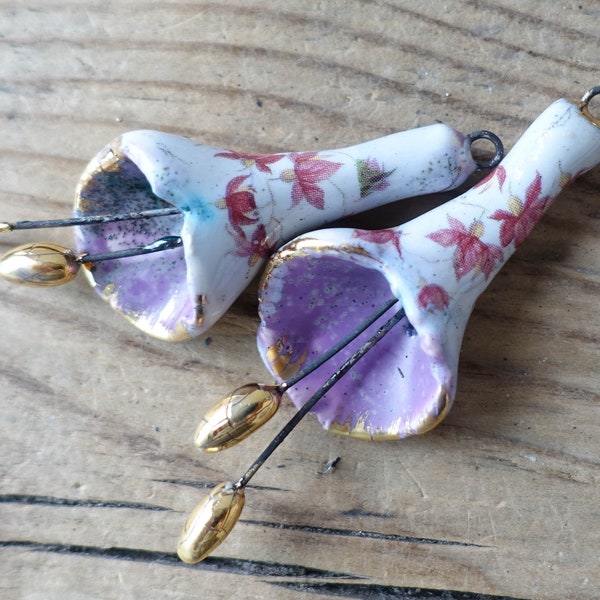 Ceramic bells charms for earrings . Ceramic handmade pendant