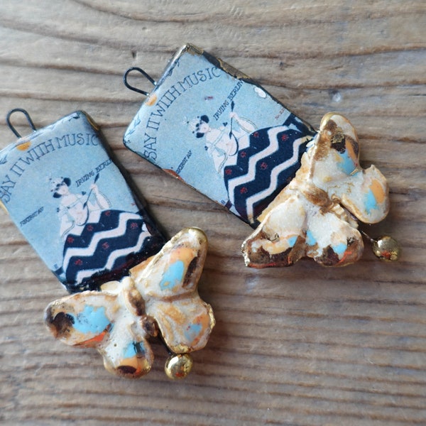 Ceramic charms for earrings . Ceramic handmade pendant