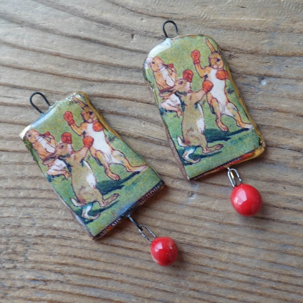 Ceramic charms for earrings . Ceramic handmade pendant