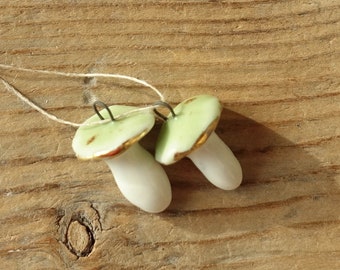 Porcelain small Muschroom pendant handmade for earrings.Ceramic charms jewelery