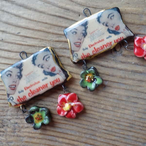 Ceramic charms for earrings . Ceramic handmade pendant