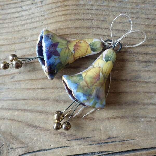 Ceramic bells charms for earrings . Ceramic handmade pendant