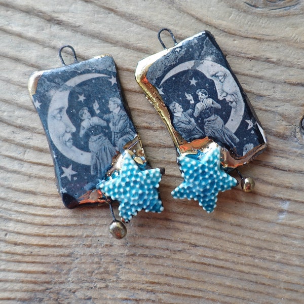 Ceramic charms for earrings . Ceramic handmade pendant