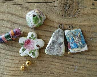 Mix of ceramic items .Ceramic charms for earrings . Ceramic handmade pendant
