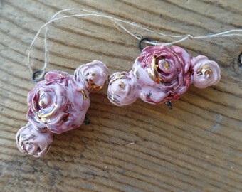 Floral Ceramic charms for earrings . Ceramic handmade pendant