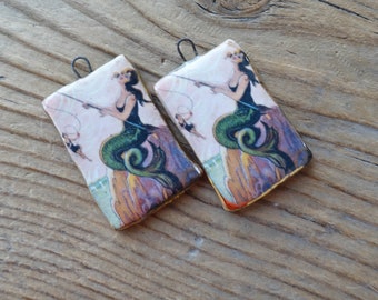 Ceramic charms for earrings . Ceramic handmade pendant