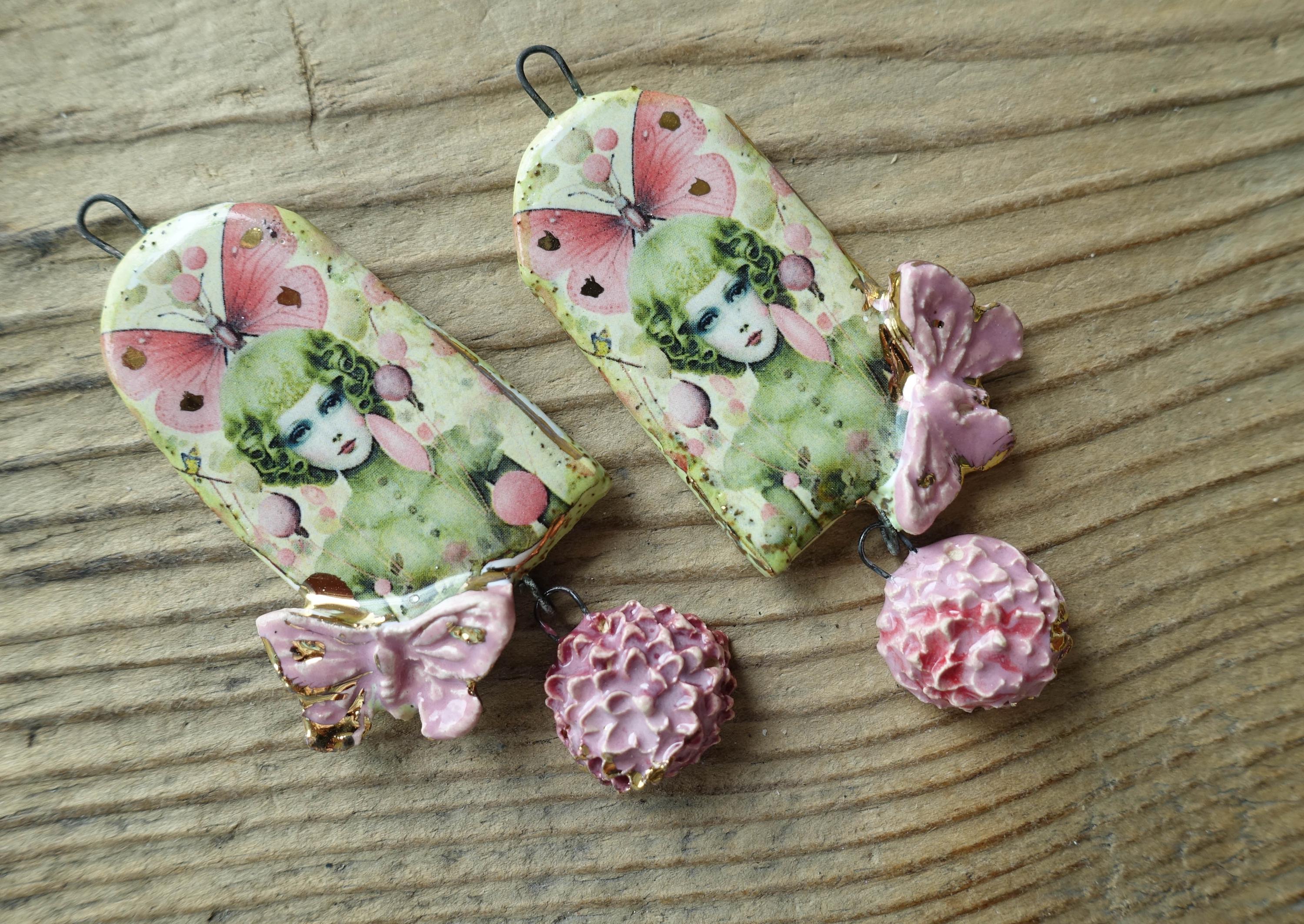 Ceramic charms for jewelry handmade . Pendants for making earrings. Art beads