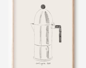Aldo Rossi La Cupola Print, Minimalist Espresso Maker Wall Art, Modern Kitchen Poster Downloadable Print