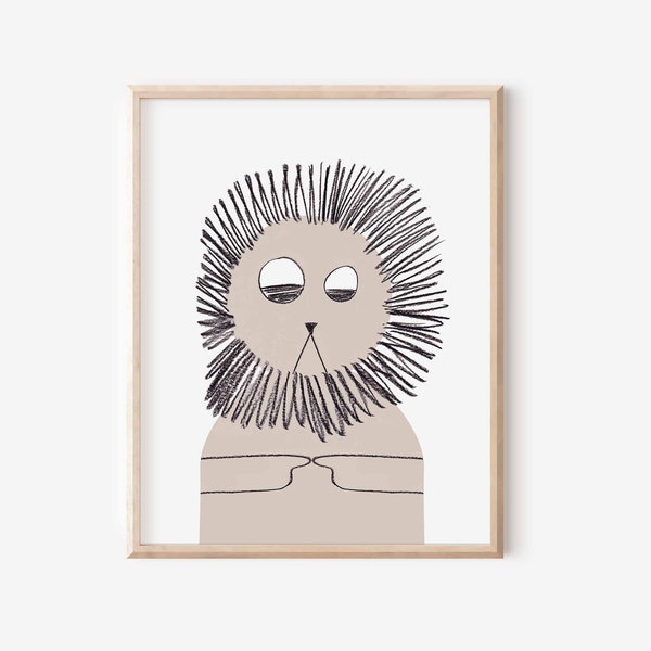 Beige nursery lion print, Boho beige poster, Boho beige decor, Boho lion poster, Earth tone nursery art, minimalist nursery wall art,