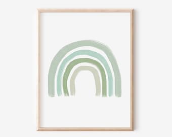 Green rainbow print, nursery rainbow baby, rainbow printable wall art, rainbow print digital download, rainbow wall art, Whimsical Print,