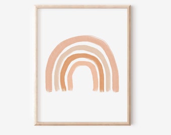 Arco iris bebé, estampado de arco iris de melocotón, arte abstracto del arco iris, arte de pared imprimible de arco iris, impresión caprichosa, impresión descargable rosa, vivero de melocotón