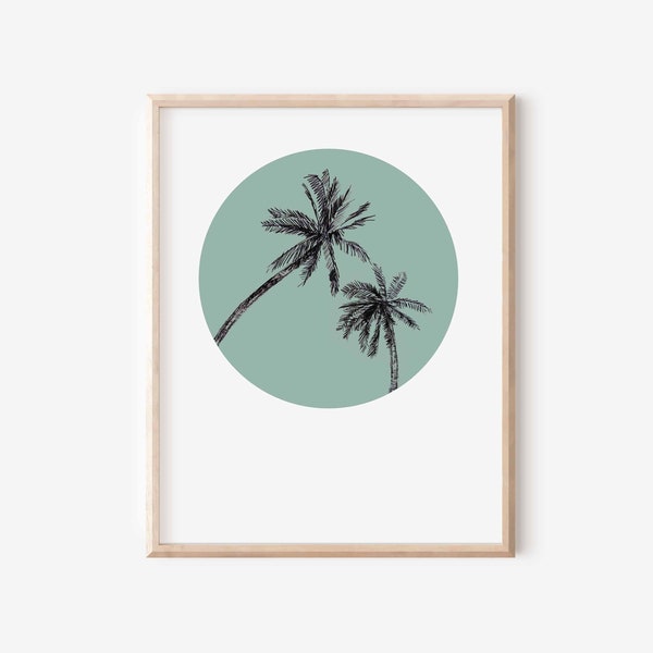Sage aquamarine palm trees print, Tropical Wall Decor, Boho palm tree print, Printable palm tree, charcoal palm trees, Minimalist Palm Trees