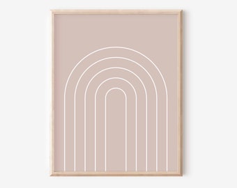 Arte moderno de mediados de siglo, estampado de arco iris rosa vintage, arco iris de mediados de siglo, estampado de arco iris boho, estampado rosa abstracto, estampado de arte de pared boho