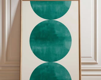 Lámina de acuarela verde esmeralda, arte abstracto minimalista para pared, decoración moderna imprimible.