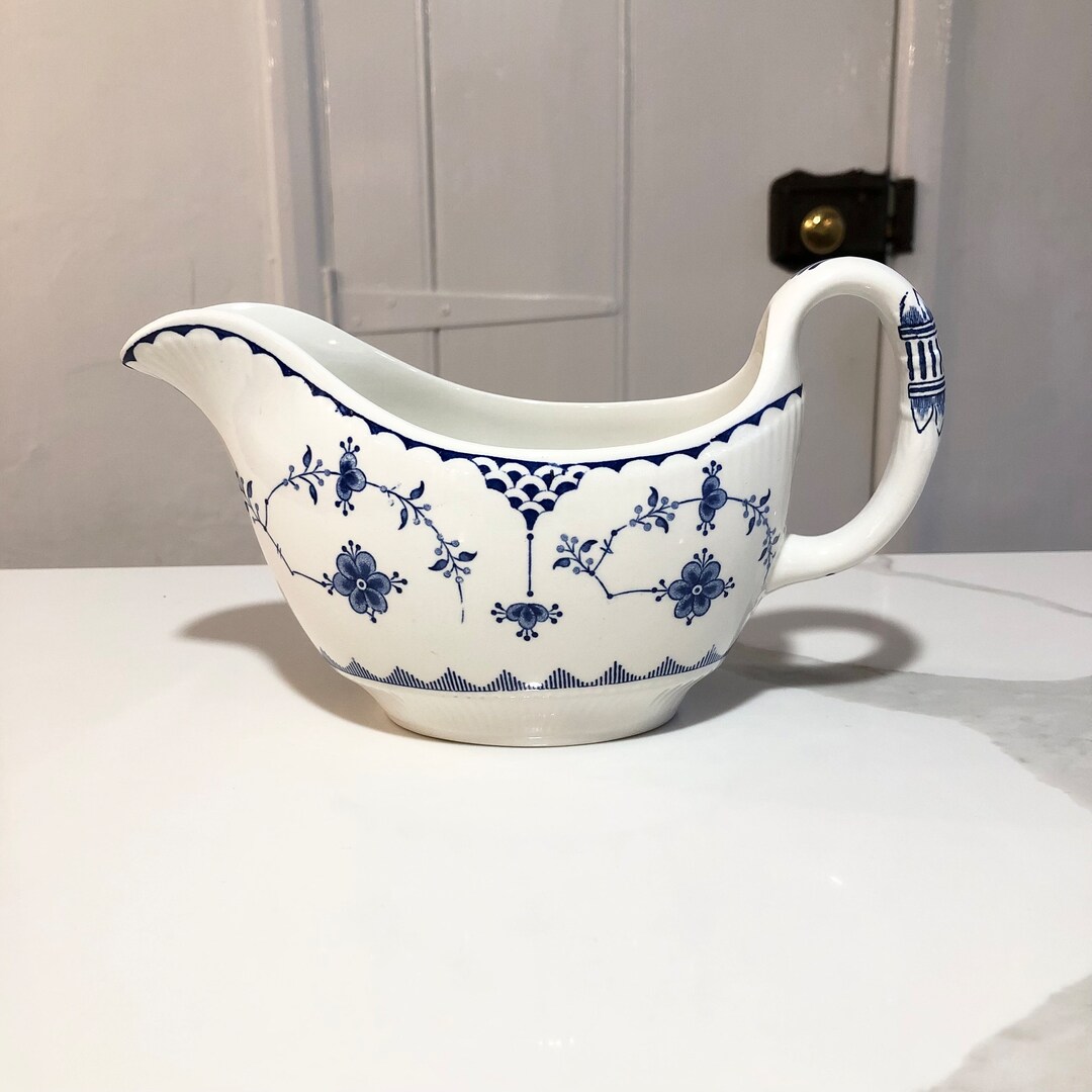Furnivals Denmark Ware Gravy Boat Sauce Jug Blue White Vintage Etsy
