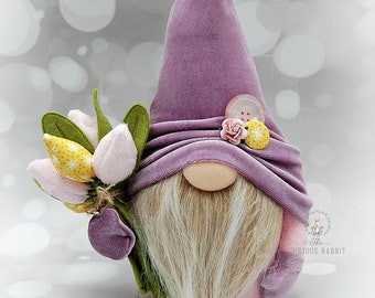 FLOWER GNOME - PURPLE gnome with tulips, mothers day gift, anniversary gift, birthday gnome, yellow gnome, floral gifts, mauve gnome