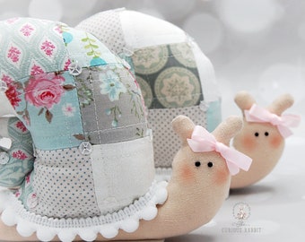 PATCHWORK TILDA SNAIL | 2 choices | sequin details, patchwork, plush snail, home decor, decorative snail conservatory decor