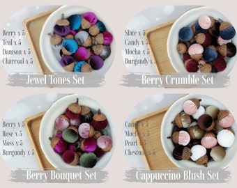 20 VELVET ACORNS - Mix of Your Choice OR from 10 colour sets fall decor tiered tray autumn decor stocking fillers photo props