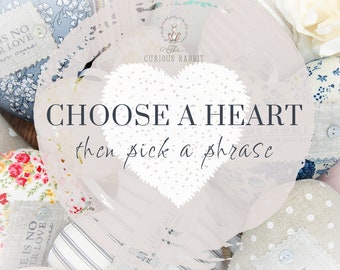 Fabric HEARTS with PHRASE, CHOOSE your heart & your phrase, cotton heart, linen heart, cottage style heart, home decor, home accessories