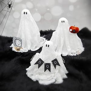 Handmade Cheesecloth Ghost Trio: Spooky Halloween Decor Set