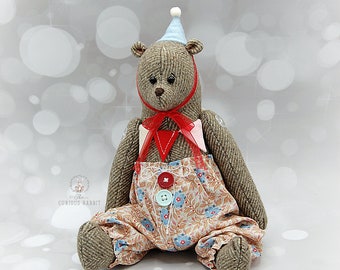 CIRCUS BEAR with TROUSERS wool touch fabric bear, sitting bear, brown bear, circus bear, cute decor, nursery decor, new baby gift