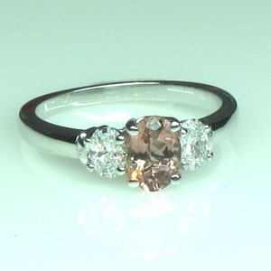 0.76 ct Pink Tourmaline & 0.42 tcw Diamond Three Stone Ring Size 7 14 K white gold DK Design USA