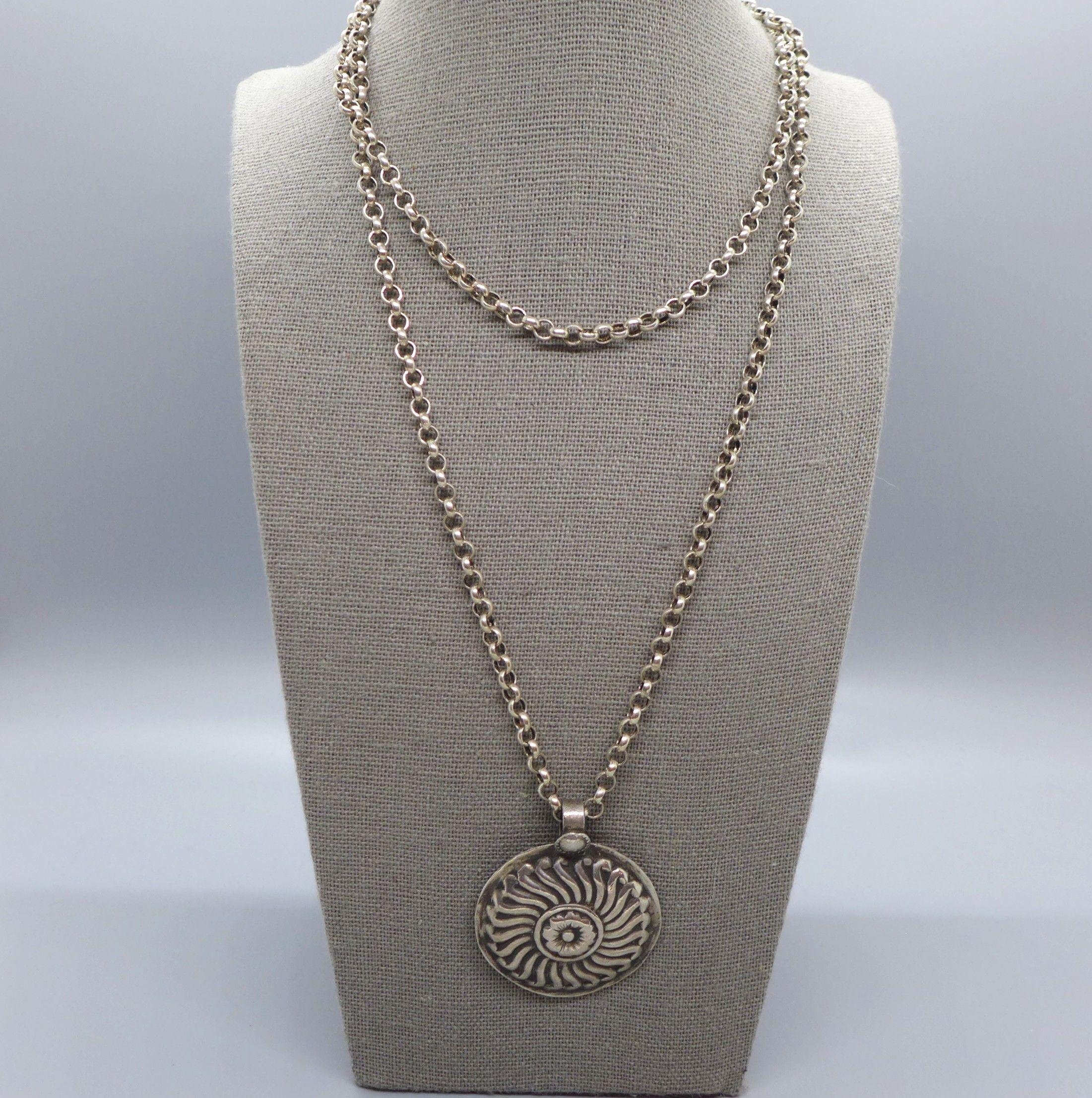 Silver Rolo Chain India Long Sterling Rolo Chain and Antique India Silver Pendant - Etsy