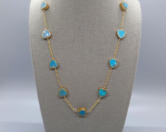 Turquoise Beads with Gold Vermeil Bezels on Gold Filled Chain