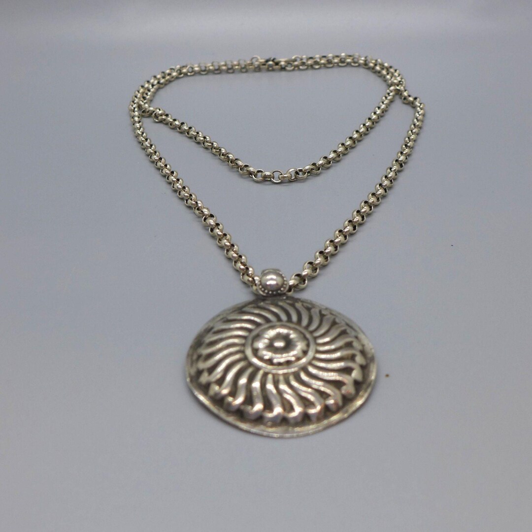 Silver Rolo Chain India Long Sterling Rolo Chain and Antique India Silver Pendant - Etsy